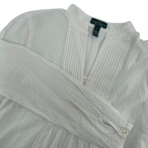 Lauren Jeans Co. Pintuck Blouse Button Down‎ Long Sleeve White Top Size M